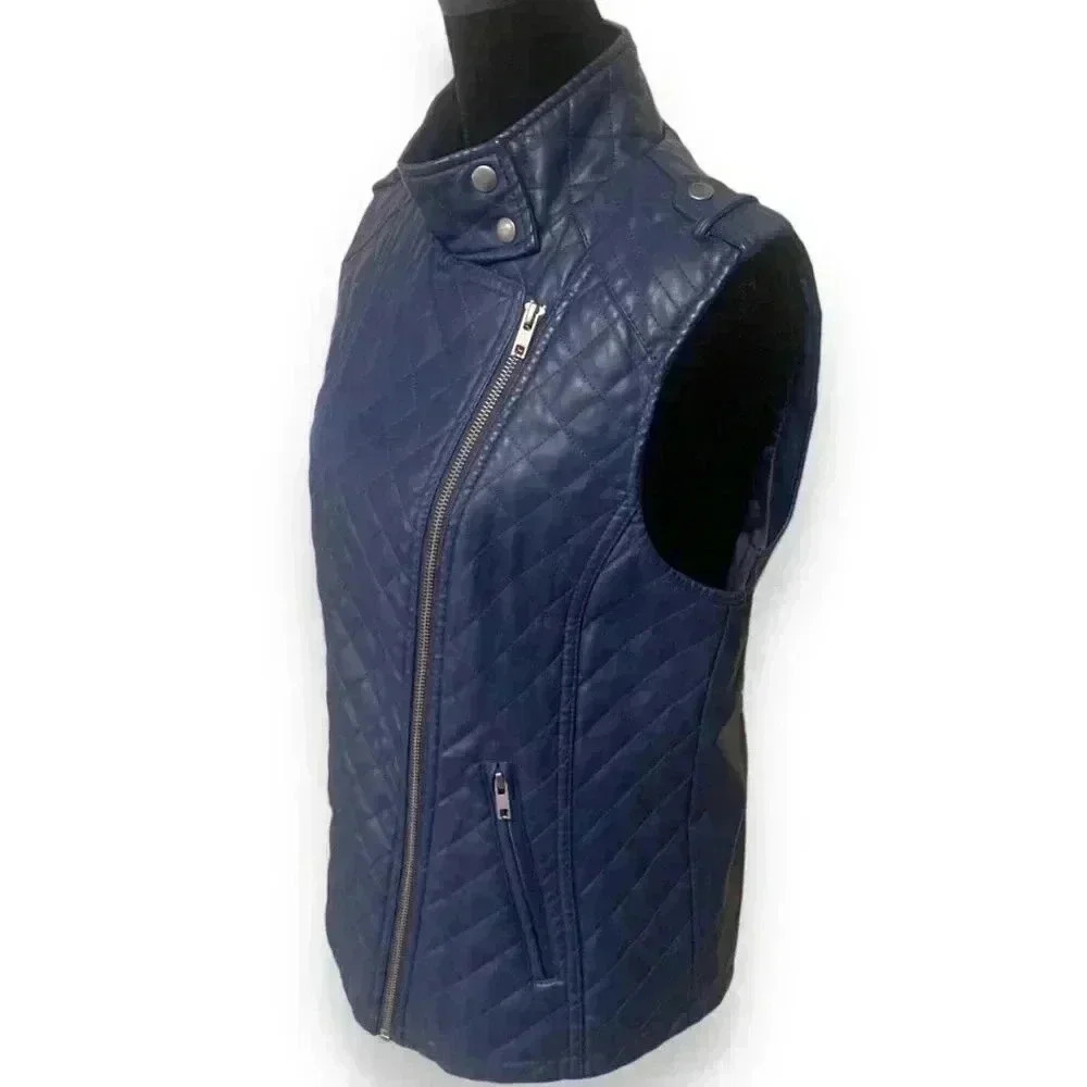 Apt 9 Faux Leather Dark Blue Motorcycle Vest - Picture 5 of 10